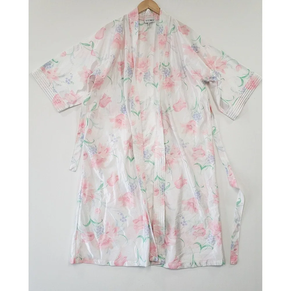 Apostrophe Womens Floral Robe Kimono Size Large Vintage Sears Romantic 90s Sleep